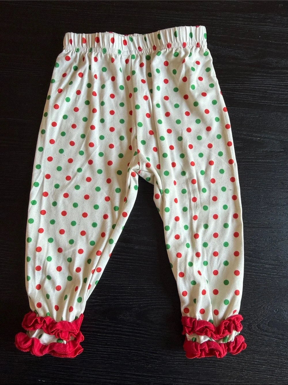 Girls' Red Holiday Pajama Set with Polka Dot Leggings 6-12 mos